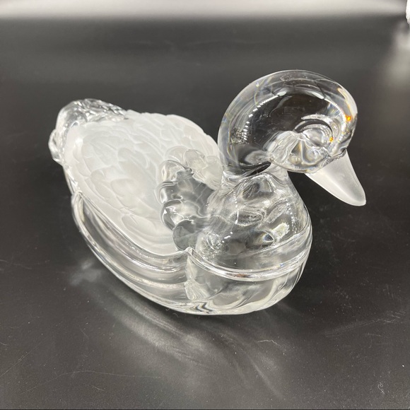Vintage Clear Glass Duck Dish w/ Fitted Lid Clear & Frosted Heavy - Picture 5 of 11